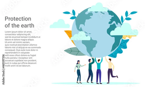 Fototapeta Protection of the earth.Protection of the ozone layer, how to save the planet earth, environmental protection.Poster in business style.Vector illustration.
