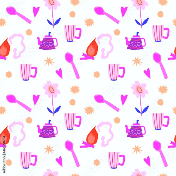 Fototapeta seamless pattern with pink and blue tools