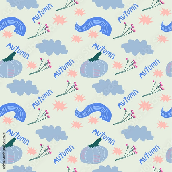 Fototapeta seamless pattern with pumpkins and clouds