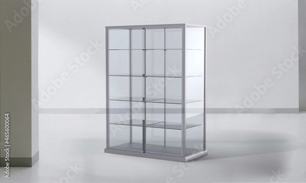 Fototapeta leere Glasvitrine mit grauen Hintergrund