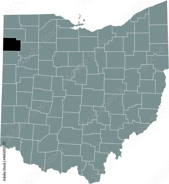 Fototapeta Black highlighted location map of the Paulding County inside gray administrative map of the Federal State of Ohio, USA