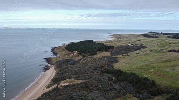 Fototapeta Gullane Beach coastline, East Lothian, Scotland . The beach is popular for windsurfing and kite flying when the weather is windy