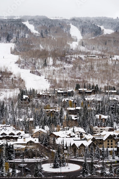 Fototapeta Vail Resorts in Colorado. covered in snow after an early season storm. 