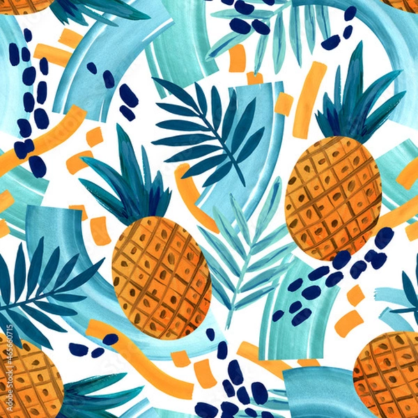 Fototapeta Seamless decorative pattern with pineapples.	