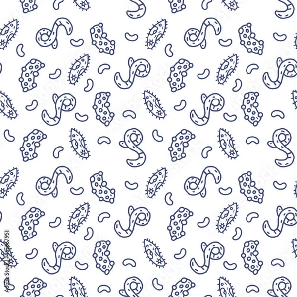 Fototapeta Viruses and bacteria line vector doodle simple seamless pattern