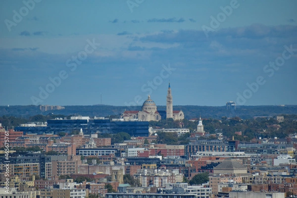 Fototapeta Washington, DC, USA - October 27, 2021: Aerial View of the Basilica of the National Shrine of the Immaculate Conception at Catholic University of America