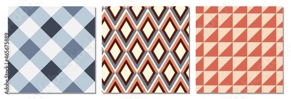Fototapeta Set of seamless vector geometric patterns. Geometric repeated colorful pattern for fashion and home design.
