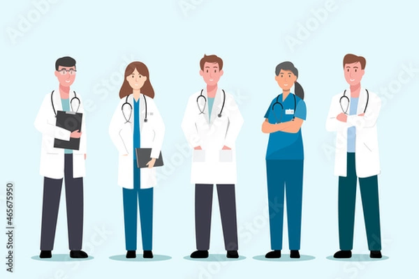 Obraz Set of doctor cartoon characters. Medical staff team concept