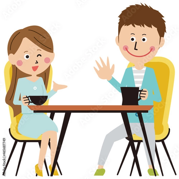 Fototapeta ポップな若い男女　カフェデート　コーヒー