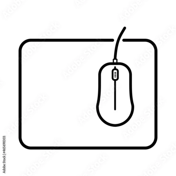 Obraz Computer mouse on a mouse pad. Vector line icon. Black outline isolated on a white background