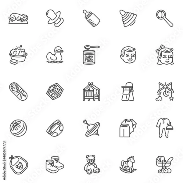 Obraz Baby line icons set