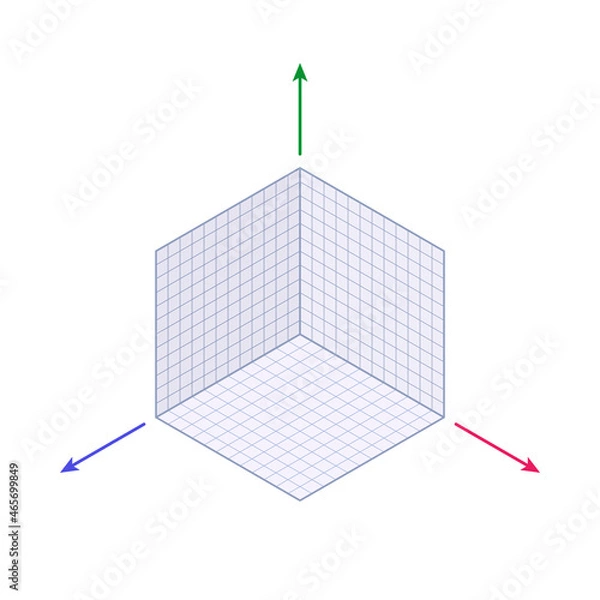 Fototapeta Abstract hexagonal isometric grid with three coordinate axes. Vector illustration