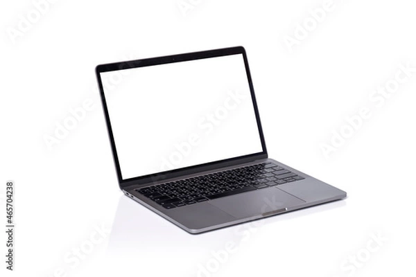 Fototapeta Laptop space gray with blank screen isolated on white background.