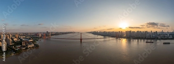 Fototapeta Wuhan skyline and Yangtze river with supertall skyscraper under construction in Wuhan Hubei China.	