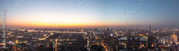 Fototapeta Wuhan skyline and Yangtze river with supertall skyscraper under construction in Wuhan Hubei China.	