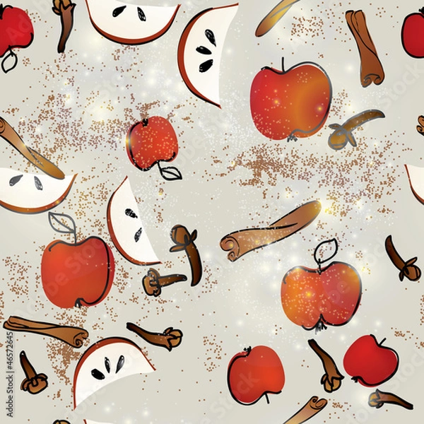 Fototapeta Apple strudel / Seamless pattern with strudel ingredients