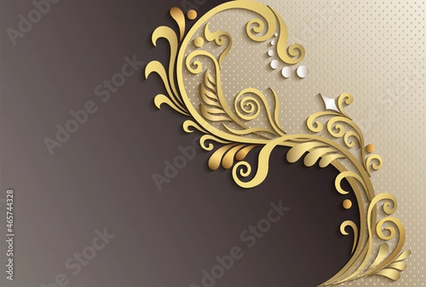Obraz Branch with flowers paper cut vector vintage illustration. Engraved decorative nature elements and objects.