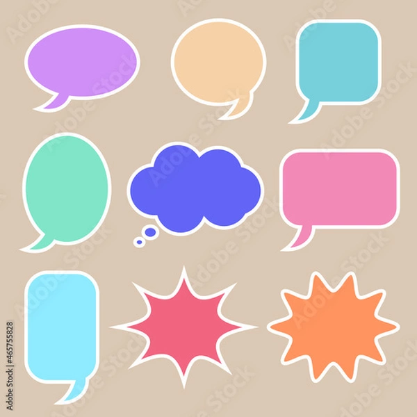 Obraz speech bubbles set. blank colorful dialog box with different shape isolated on brown background for cartoon talking or funny project art decoration
