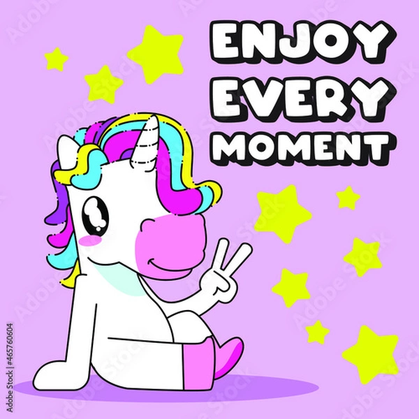 Fototapeta Cute unicorn quote vector illustration, enjoy unicorn