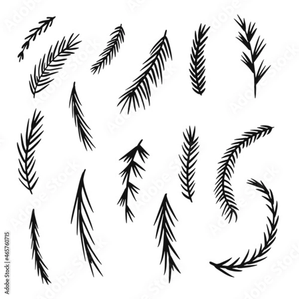 Fototapeta Christmas tree branches isolated on white background. Realistic vector fir tree, pine tree. Easy to create frames, borders, wreaths. For Christmas cards, banners, flyers, party posters.