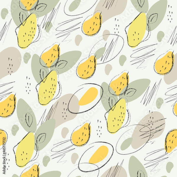 Fototapeta modern abstract pattern, in modern colors with lemons and charcoal strokes.Suitable for fabric, paper, background.Vector graphic. 