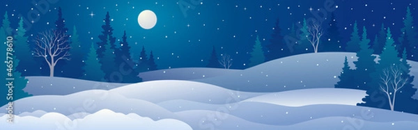 Obraz Vector illustration of winter forest panorama, Christmas night background