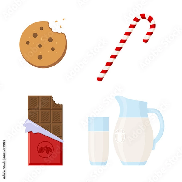 Fototapeta Sweet Goodies Collection. Flat Style. Chocolate, Coockie, Cacao and Milk. Winter Goodies Icons Set for logo, label; sticker, print, recipe, menu decor and decoration
