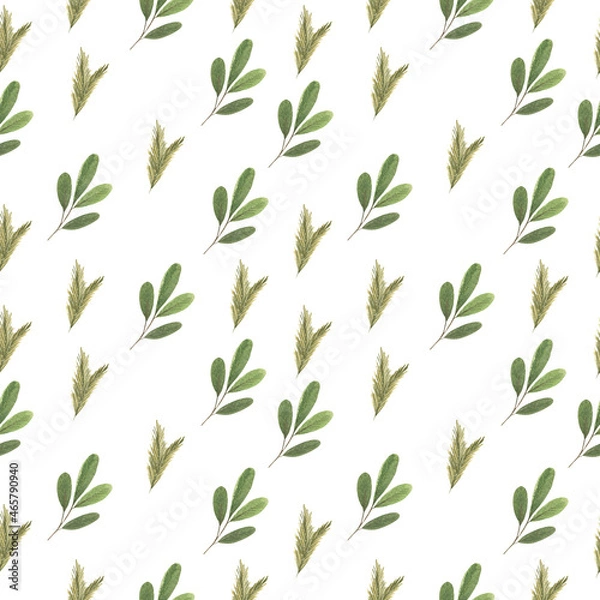 Fototapeta Green fir branches  watercolor illustrations  seamless pattern 