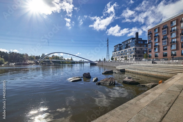 Fototapeta The embankment in the Kalasatama Neighborhood of Helsinki, Finland. Kalasatama neighborhood is an amazing example of the gentrification of the old port area.