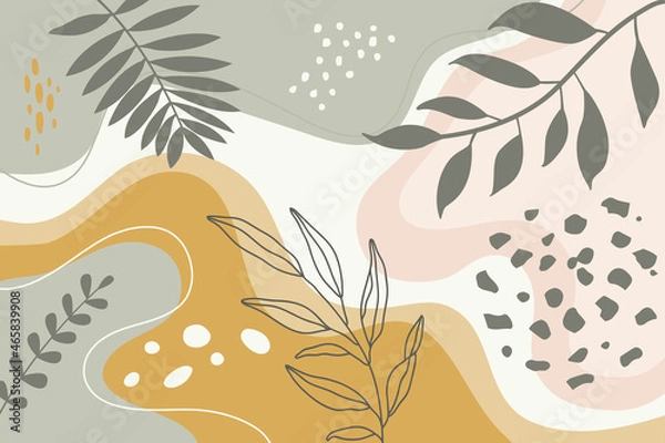 Fototapeta Design banner frame background .Colorful poster background vector illustration.Exotic plants, branches,art print for beauty, fashion and natural products,wellness, wedding and event.	