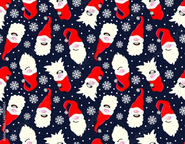 Fototapeta Cute gnome Christmas snow pattern tiled repeat print for backgrounds and textures.