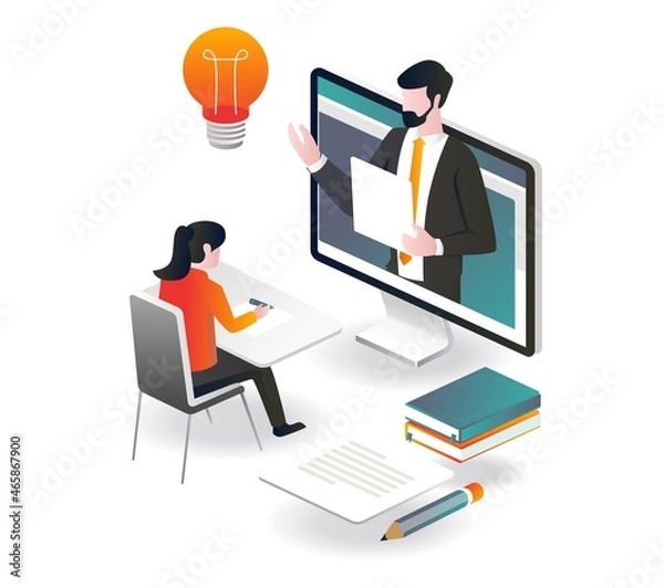 Fototapeta Learn online with tutorials in isometric design