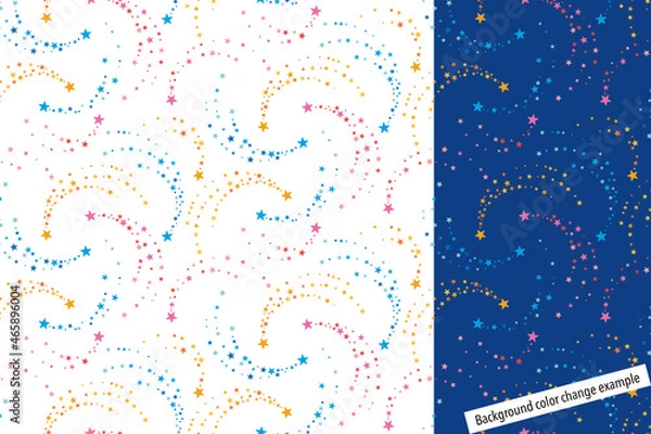 Fototapeta Seamless pattern swatch,  CS, shooting stars(colorful).