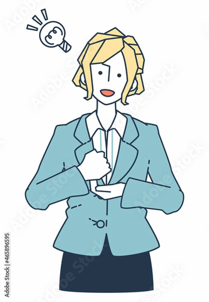 Fototapeta スーツを着た女性が閃いているイラスト