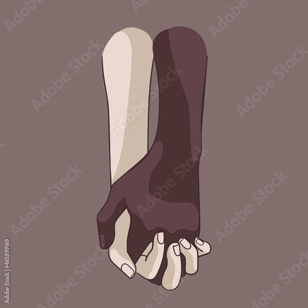 Fototapeta A handshake of a black and white people showing their diversity connection, friendship, cooperation, greeting, deal and agreement. Vector illustration