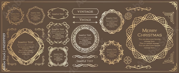 Fototapeta クリスマスをイメージしたフレームデザインのセット。アンティーク。ビンテージ。エレガント	
