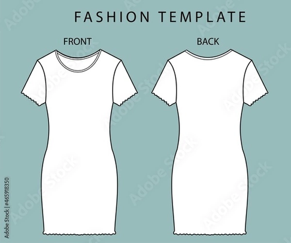 Obraz dress front and back view. dress fashion flat sketch template.  