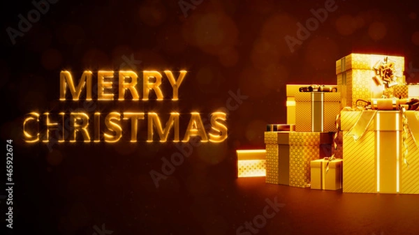 Fototapeta golden presents pile with text and empty place - object 3D illustration