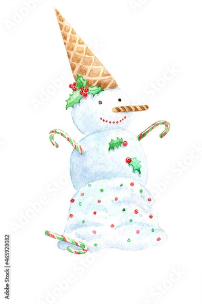 Fototapeta Snowman in a waffle cone