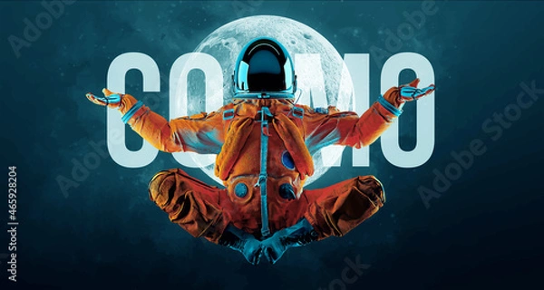 Obraz Astronaut doing yoga on the background of the moon and space. Yoga exercises. Vector illustration