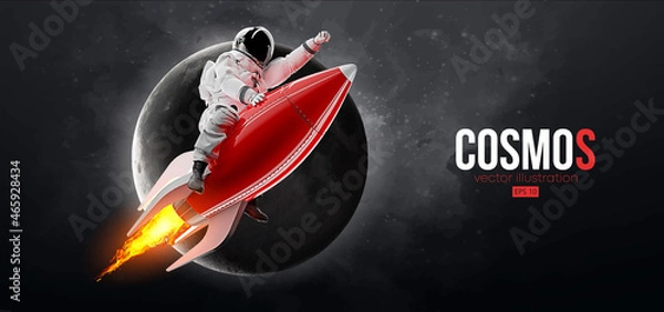 Obraz Astronaut on a rocket on the background of the moon and space. Vector illustration