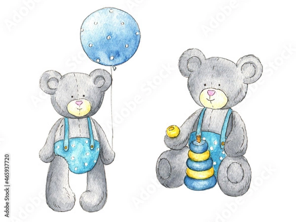 Fototapeta Plush bears in blue clothes