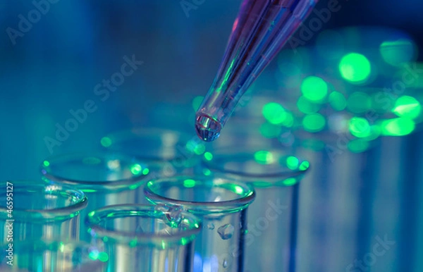 Obraz Pipetę dodającą płyn do jednej z kilku rur testowych