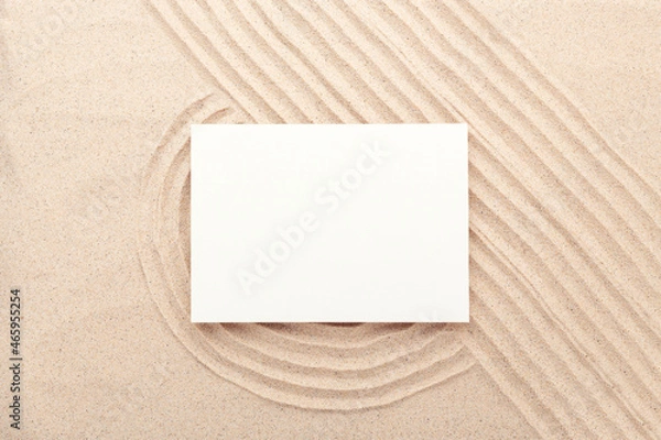 Obraz Blank card mockup on sand background. Lines drawn on the sand. Top view. Minimal design