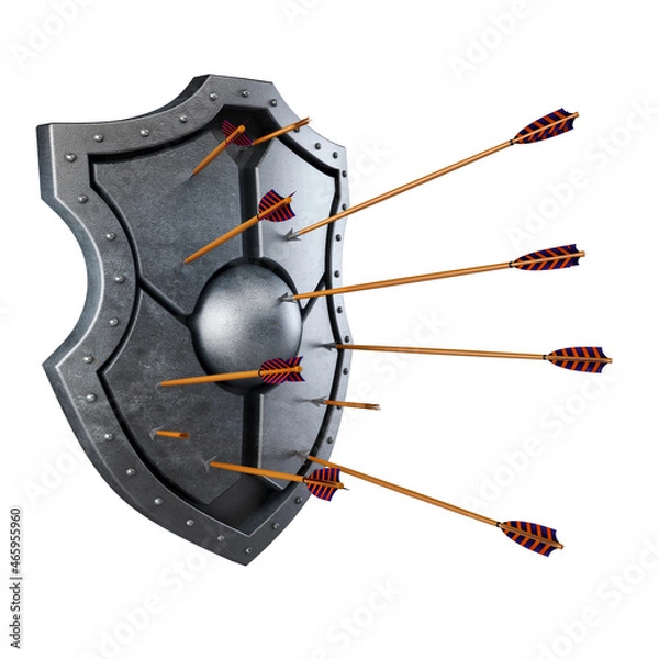 Fototapeta old metal shield and arrows 3d render