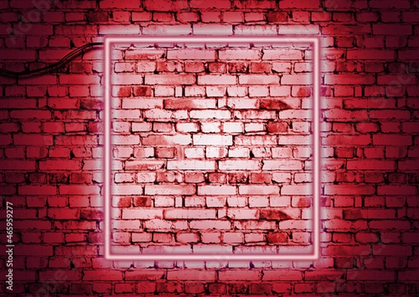 Obraz Brick wall background with neon glowing light