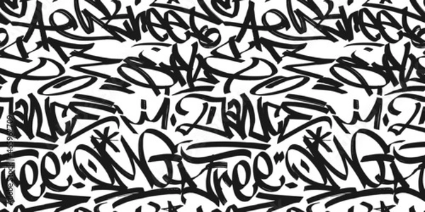 Obraz graffiti background with marker letters, bright lettering tags in the style of graffiti street art. Vector illustration seamless pattern