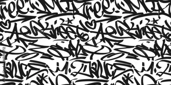 Obraz graffiti background with marker letters, bright lettering tags in the style of graffiti street art. Vector illustration seamless pattern