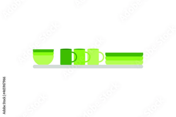 Fototapeta Green dishes on the shelf. Vector illustration.