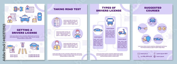 Fototapeta Driving school brochure template. Drivers education. Flyer, booklet, leaflet print, cover design with linear icons. Vector layouts for presentation, annual reports, advertisement pages
